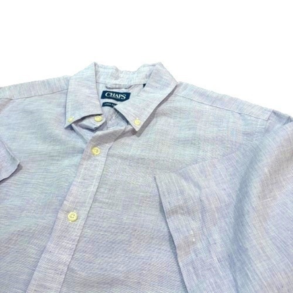 Chaps Linen Cotton Short Sleeve Button Down Shirt Light Blue Lightweight Size XL